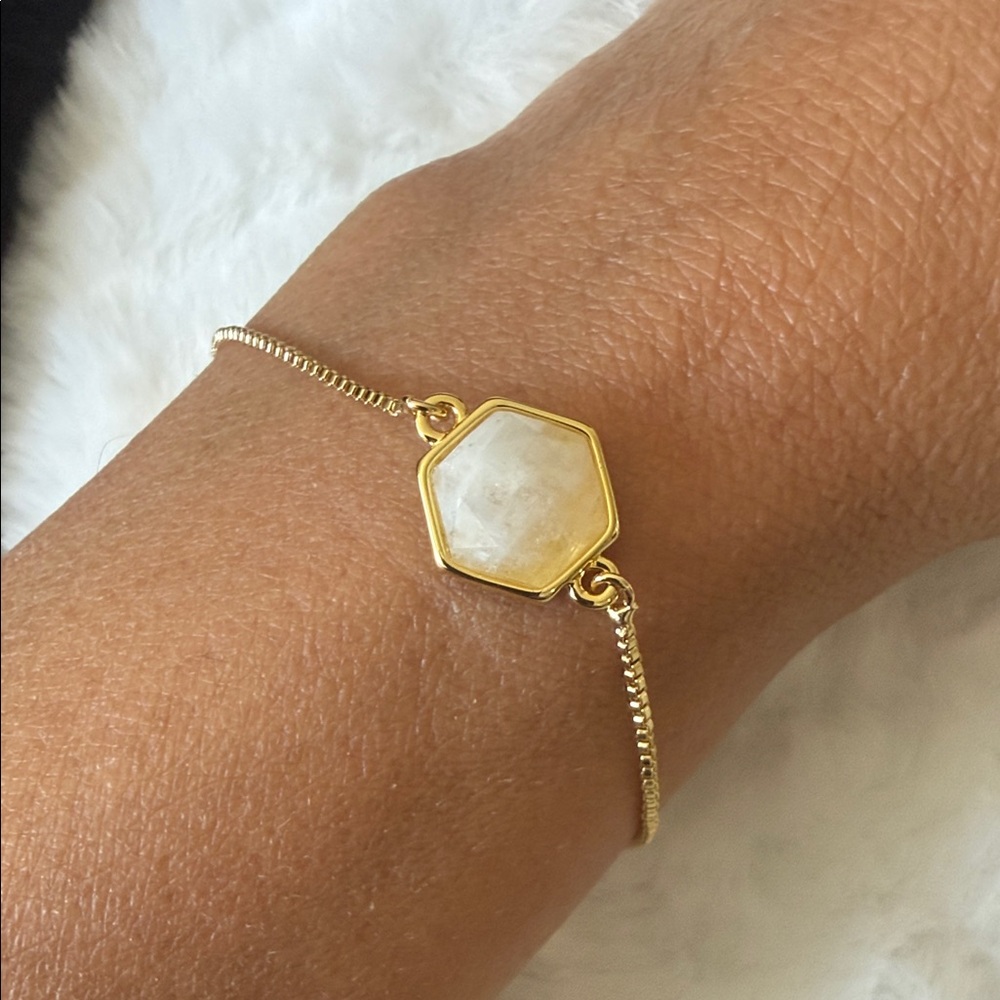 Gold Hexagon White Stone Bracelet - Women Jewelry